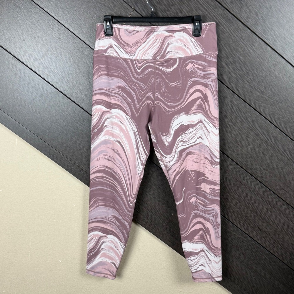 WalkPop Women's Large Marble Swirl High Waist Capri Leggings Mauve Pink NWOT